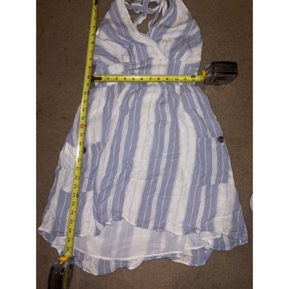 American Eagle Blue White Striped Halter Mini‎ Dress Smocked Back Size M T37-22